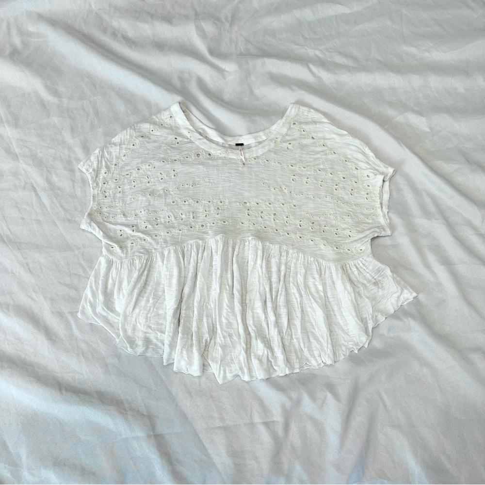 NWOT Free People White Eyelet Babydoll Top